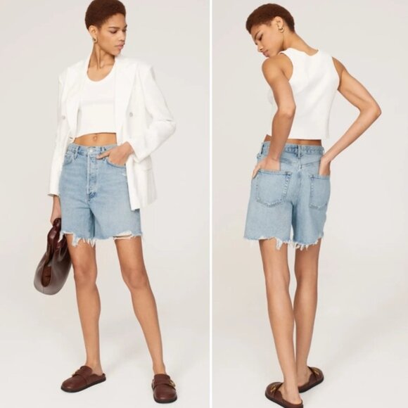 AGOLDE Stella High Rise Baggy Shorts Distressed Ritual Light Wash Sz 24 NWT